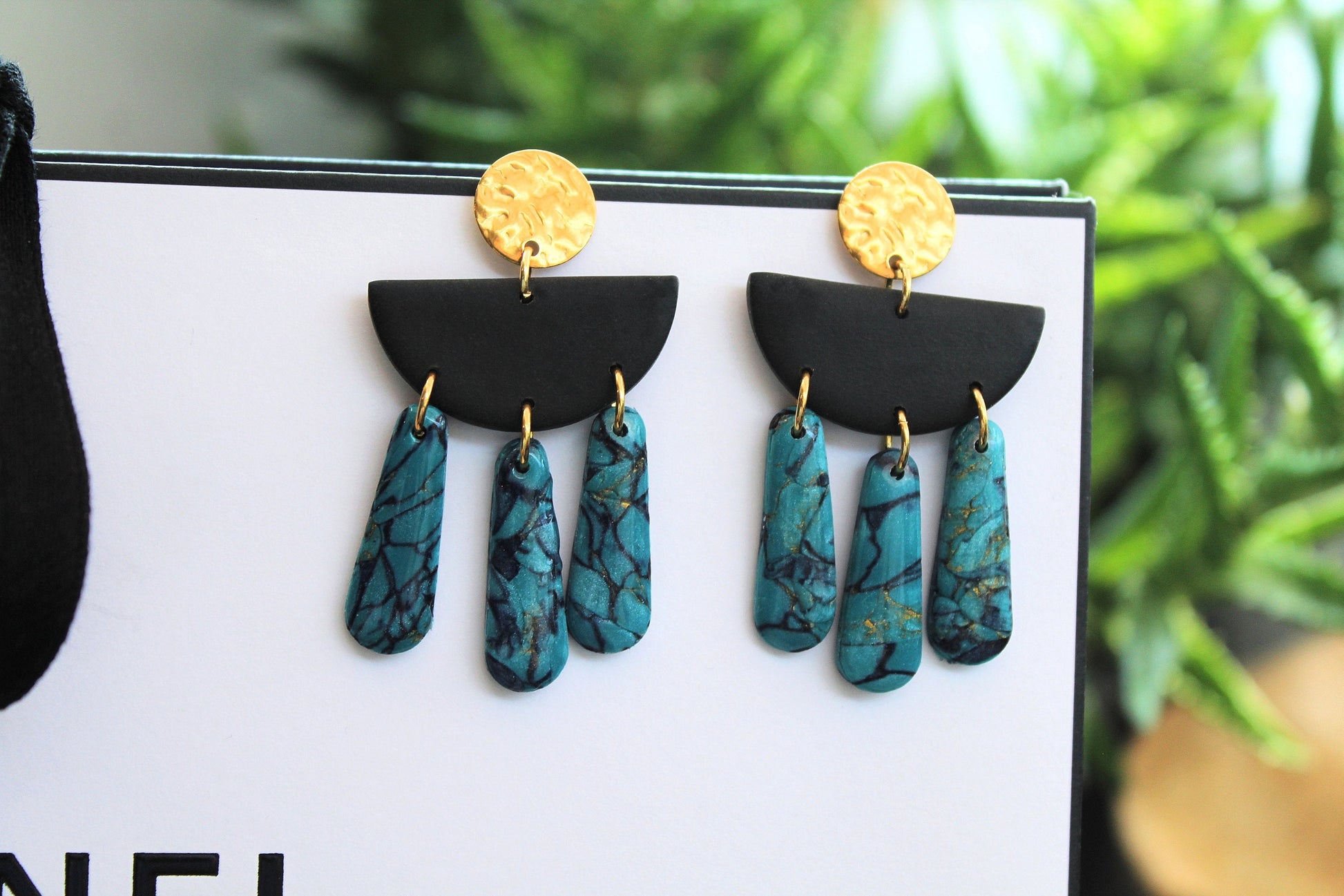 Turquoise Earrings Dangle, Black Turquise Earrings, Polymer Clay Earrings, Handmade Jewelry, Summer Earrings, Turquoise Earrings Gold, Gift