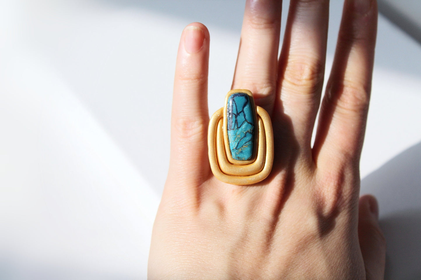 Turquoise Ring, Statement Summer Ring , Handmade Jewelry, Aqua Ring, Marble Clay Jewelry, Elegant, Turquoise Rings, Gift, Polymer Clay Ring