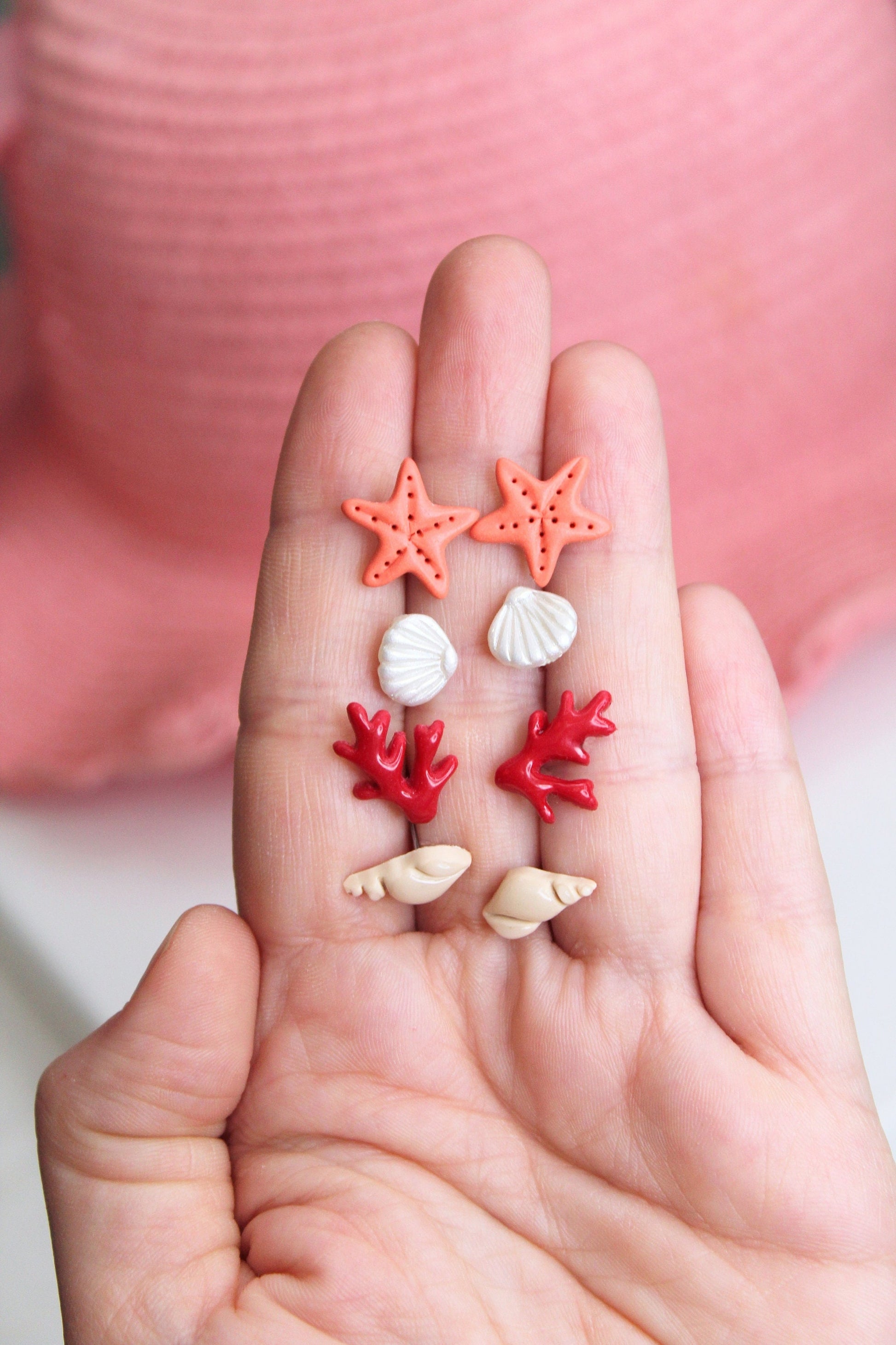 Summer Stud Earrings, Seashell, Seastar, Coral, Starfish, Polymer Clay Stud Earrings, Stud Pack, Tiny Stud Earrings, Tiny Earrings, Handmade