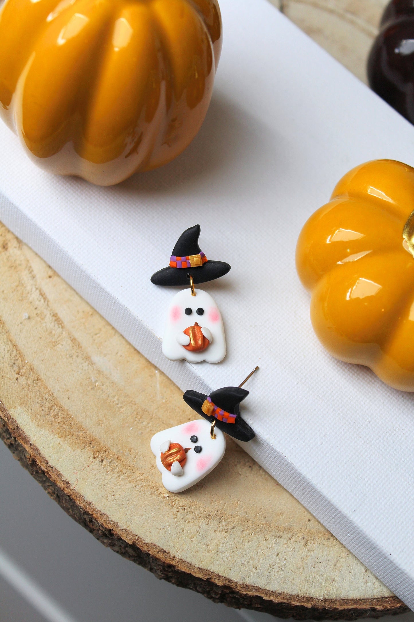 Halloween Earrings, Ghost Earrings, Cute Ghost Earrings, Dangle Earrings, Polymer Clay Earrings, Halloween Earring,Halloween Ghost,Witch Hat