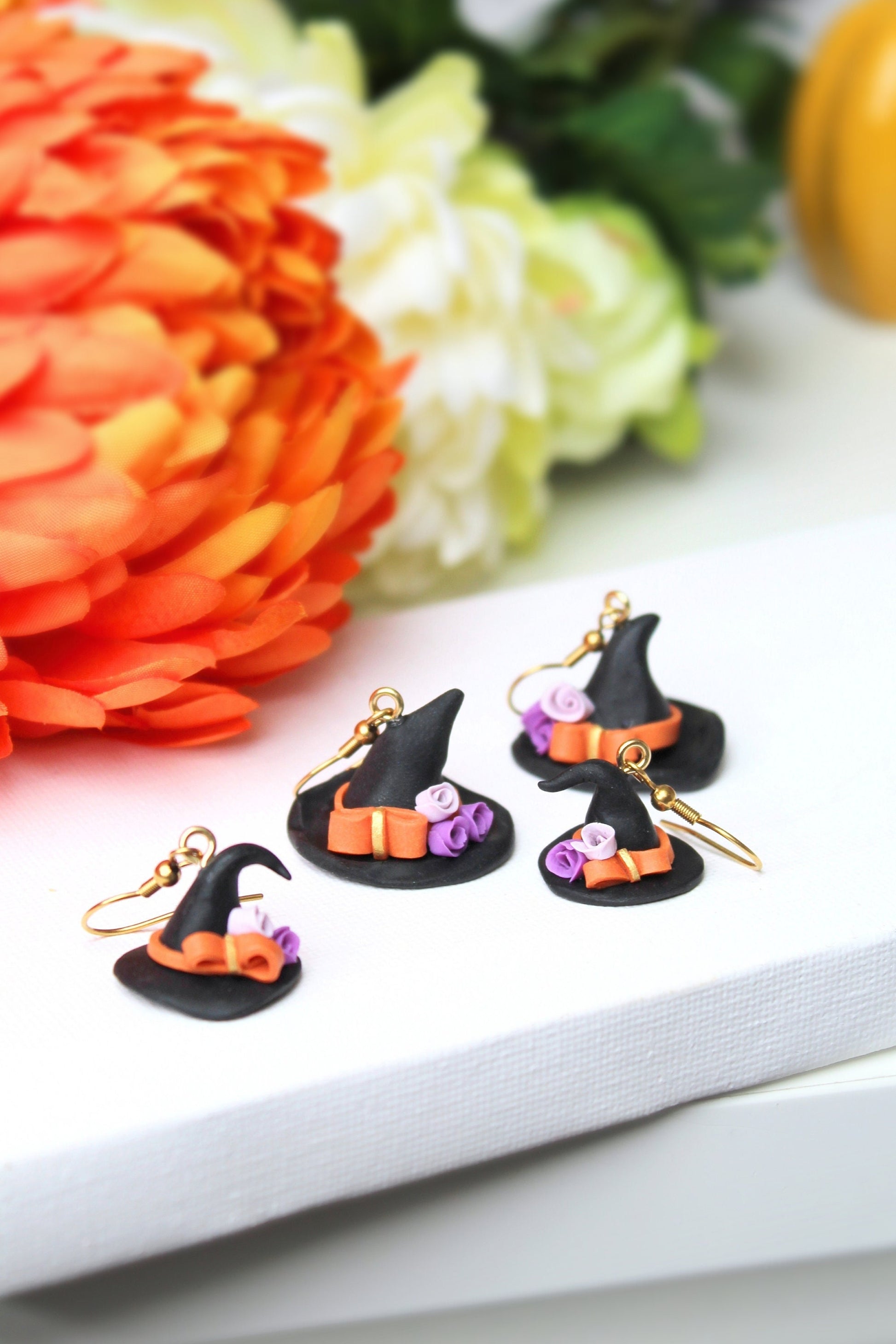 Witch Hat Earrings, Halloween Earrings, Ghotic Earrings, Polymer Clay Earrings, Halloween Earrings Clay, Halloween Jewelry, Halloween Party