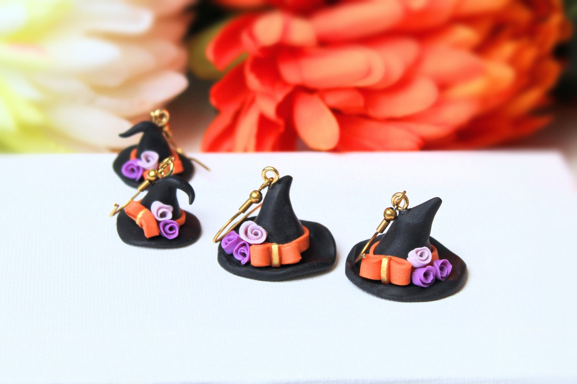 Witch Hat Earrings, Halloween Earrings, Ghotic Earrings, Polymer Clay Earrings, Halloween Earrings Clay, Halloween Jewelry, Halloween Party