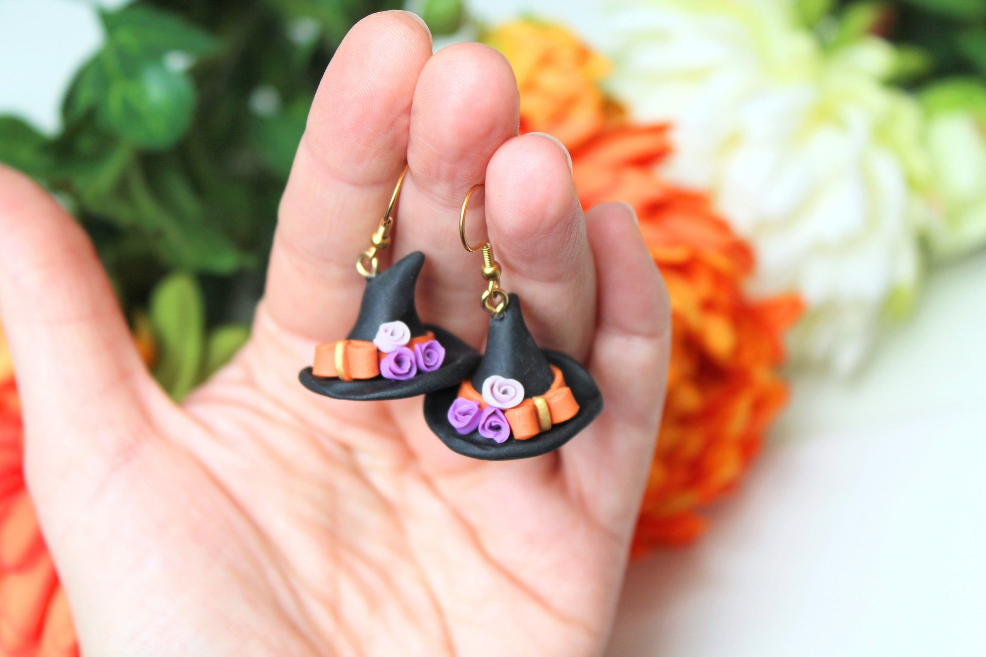 Witch Hat Earrings, Halloween Earrings, Ghotic Earrings, Polymer Clay Earrings, Halloween Earrings Clay, Halloween Jewelry, Halloween Party