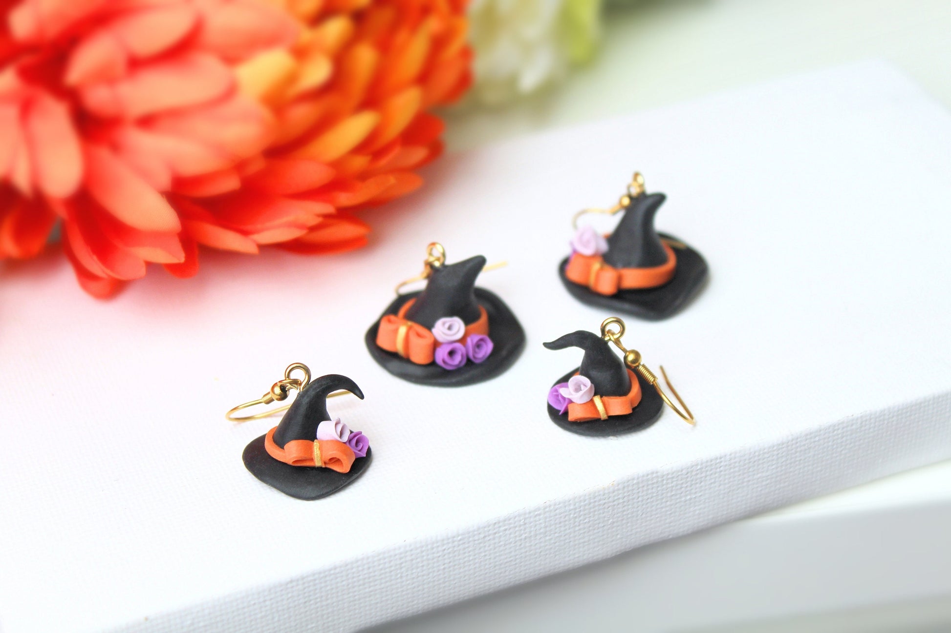 Witch Hat Earrings, Halloween Earrings, Ghotic Earrings, Polymer Clay Earrings, Halloween Earrings Clay, Halloween Jewelry, Halloween Party