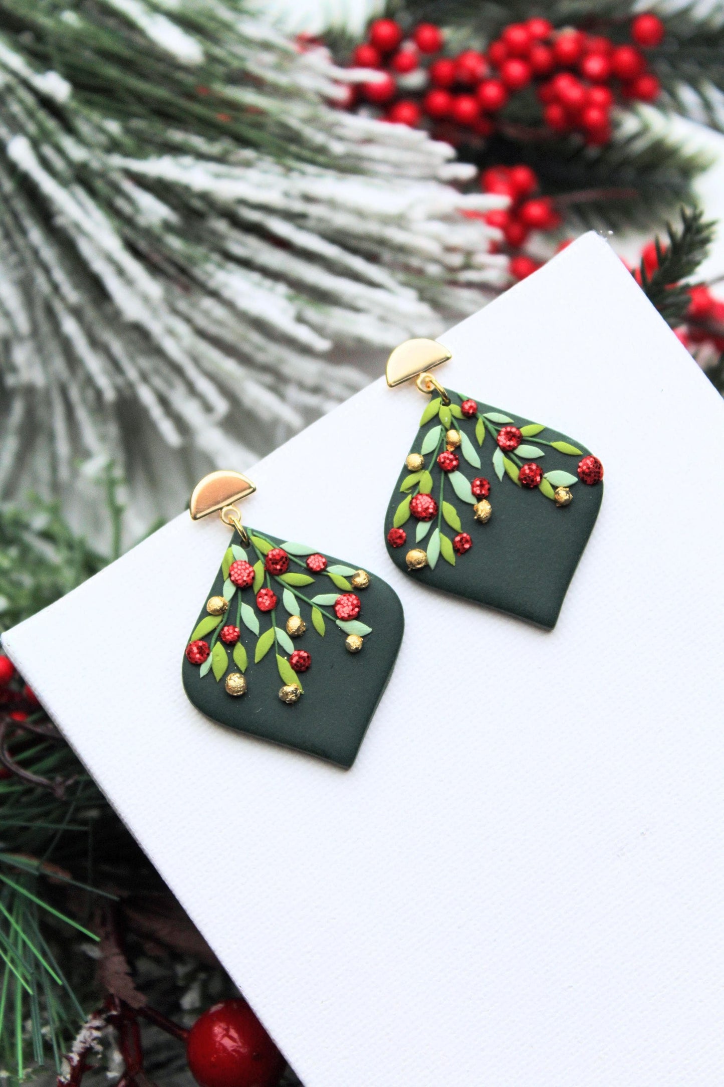 Christmas Earrings, Elegant Holiday Earrings, Handmade Earrings, Green Earrings, Christmas Tree Balls, Statement Earrings,Gift,Handmade Gift