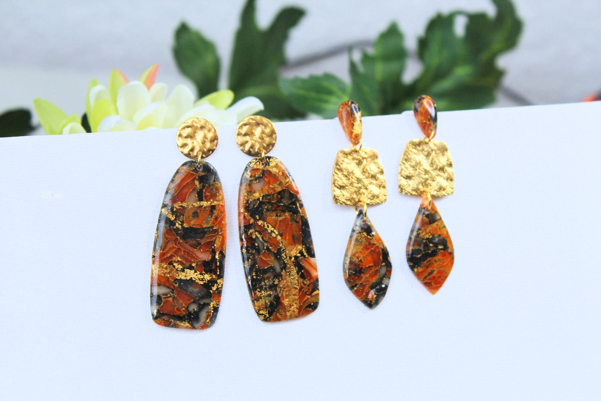 Brown Marble Earrings, Elegant Handmade Harrings, Black, Faux Tiger Eye Earrings, Statement Earrings, Marble Earrings, Polymer Clay Earrings