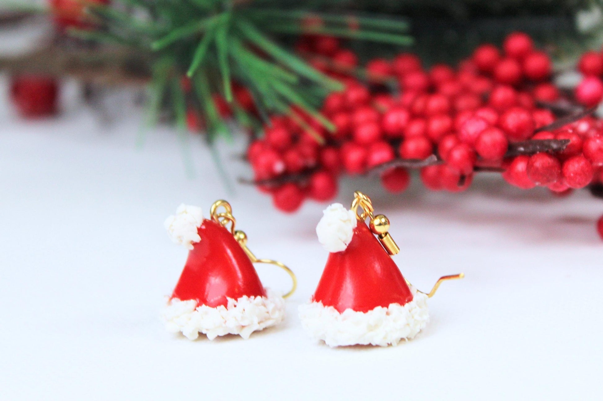 Santa Hat Earrings, Handmade and Handsculped, X-mas Earrings, Polymer Clay Earrings,Christmas Earrings,Holiday Earrings,Handmade,Santa's Hat