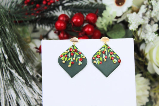 Christmas Earrings, Elegant Holiday Earrings, Handmade Earrings, Green Earrings, Christmas Tree Balls, Statement Earrings,Gift,Handmade Gift