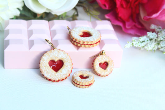 Linzer Cookie Earrings, Cookie Heart Earrings, Cookie Earrings, Valentine's Day Earrings, Polymer Clay Earrings, Cute Earrings, Handmade