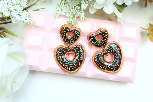 Cookie Earrings, Cookie Heart Earrings, Heart Earrings, Valentine's Day Earrings, Polymer Clay Earrings, Cute Earrings, Pink, Handmade,Gift