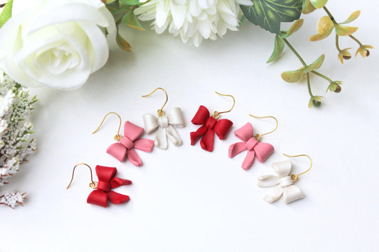 Bow Earrings, Valentine's Day Earrings, Bow Polymer Clay Earrings, Cute Earrings, Elegant Earrings, Pink Earrings, Handmade, Gift for Her