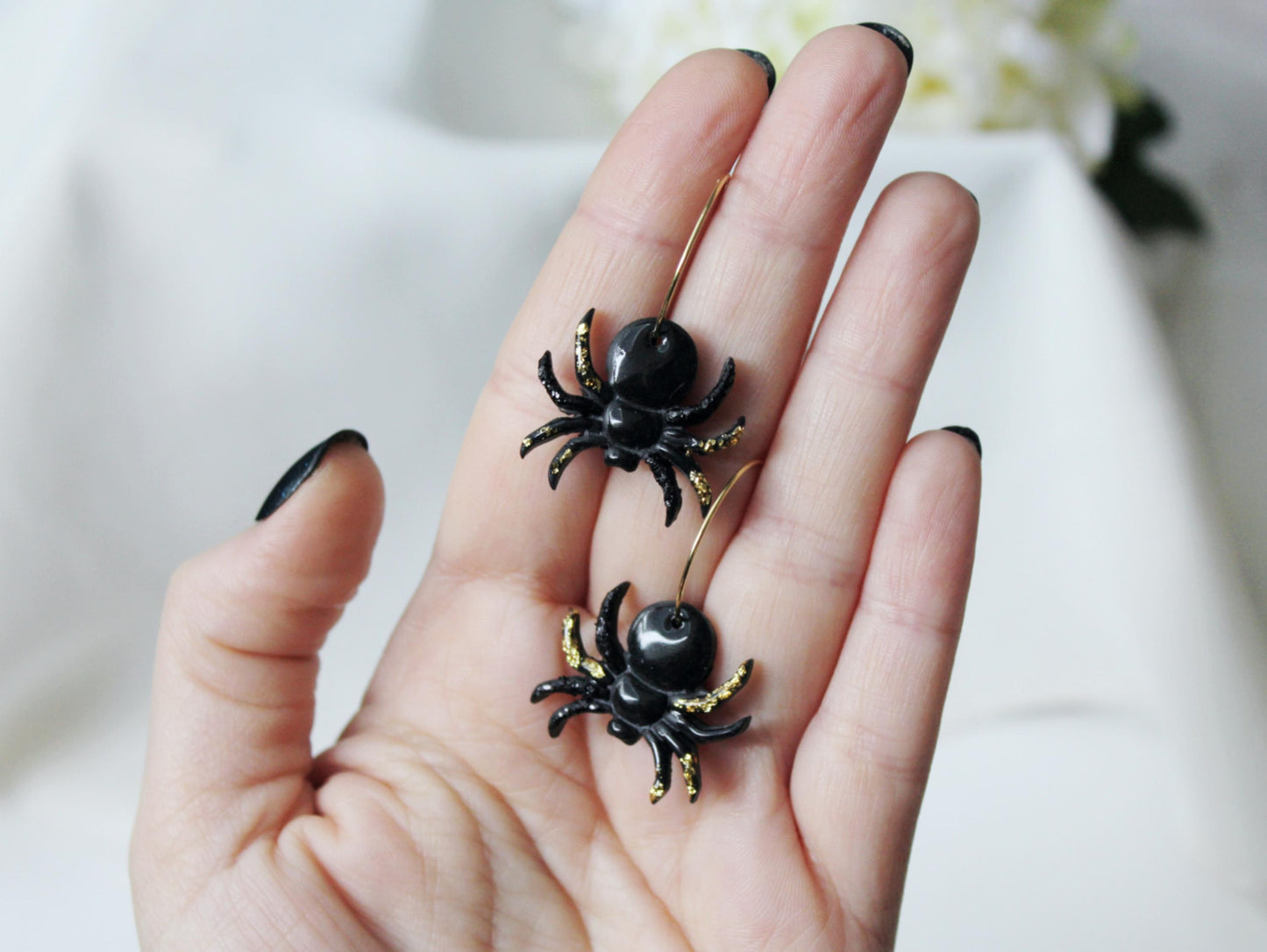 Spider Earrings, Halloween Earrings, Gothic Earrings, Spider Hoop Earrings,Dangle Earrings, Polymer Clay Earrings,Halloween Jewelry,Handmade
