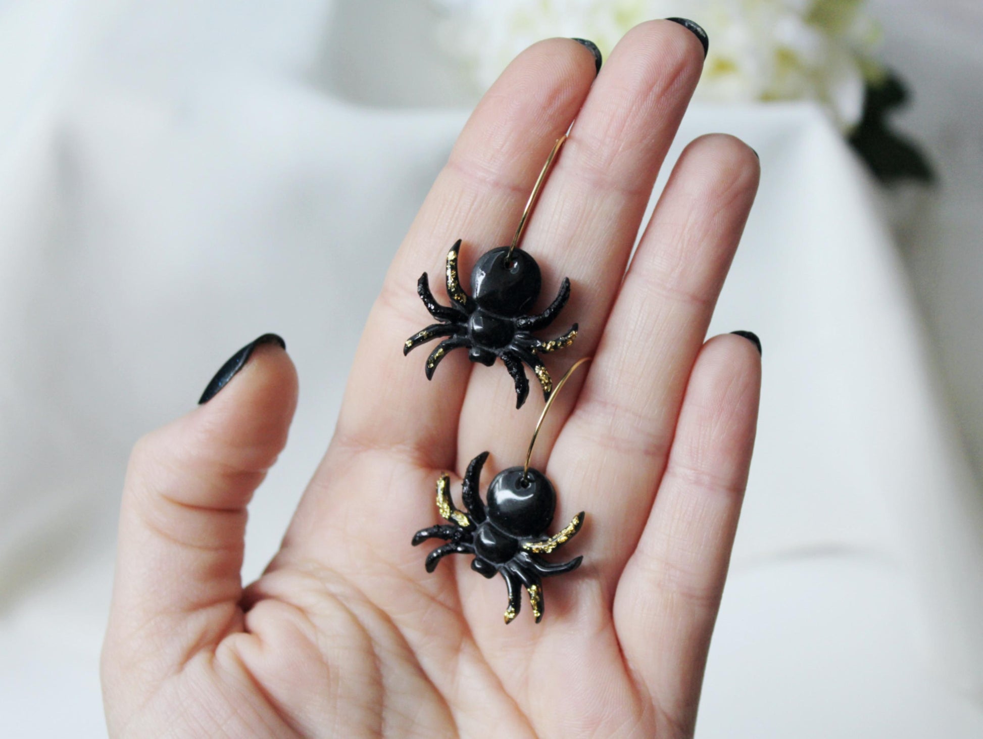 Spider Earrings, Halloween Earrings, Gothic Earrings, Spider Hoop Earrings,Dangle Earrings, Polymer Clay Earrings,Halloween Jewelry,Handmade