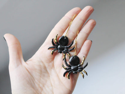 Spider Earrings, Halloween Earrings, Gothic Earrings, Spider Hoop Earrings,Dangle Earrings, Polymer Clay Earrings,Halloween Jewelry,Handmade