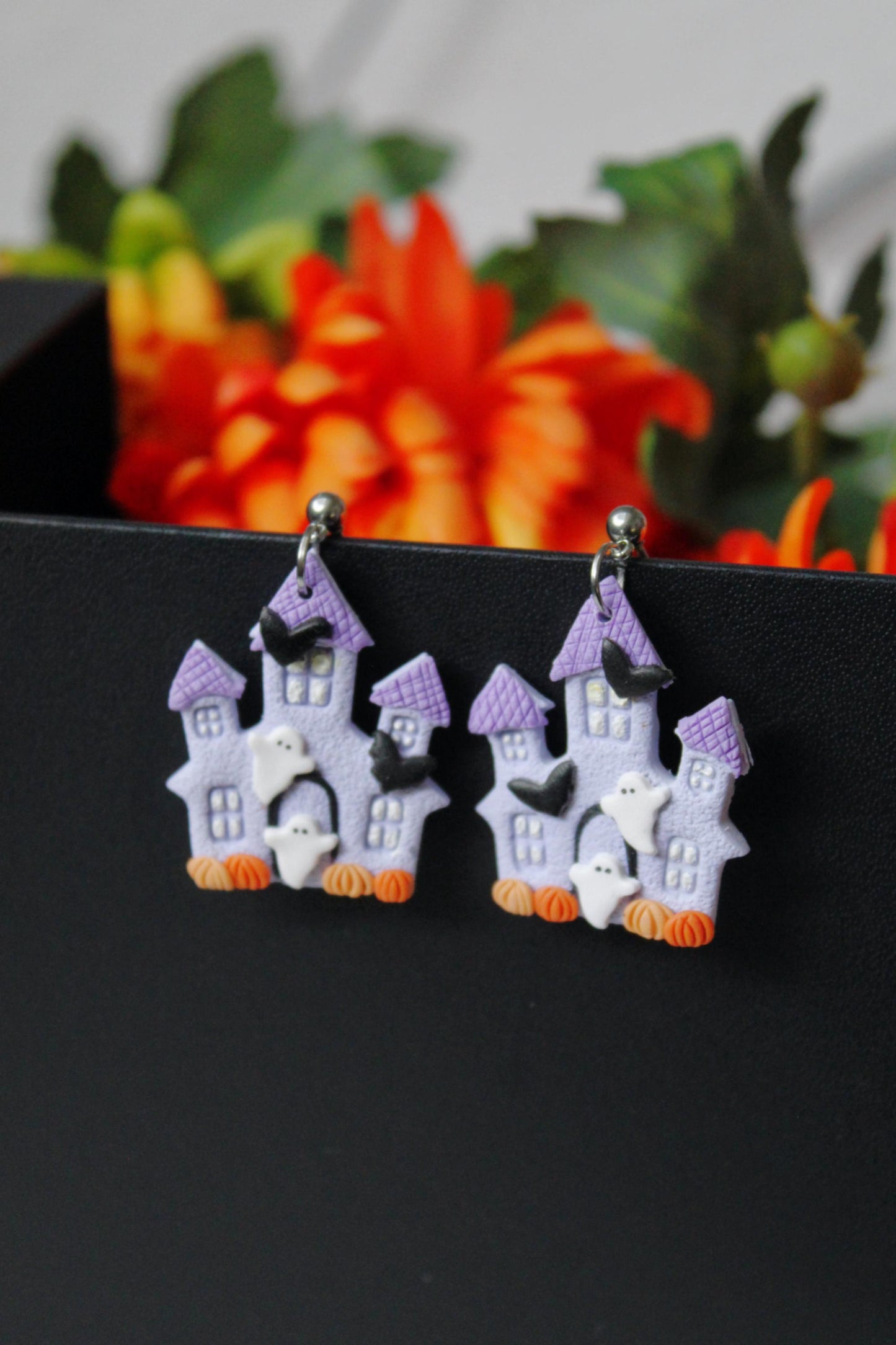 Halloween House Earrings, Halloween Earrings, Ghost Earrings, Dangle Earrings, Polymer Clay Earrings, Haunted House Earrings,Handmade, Gift