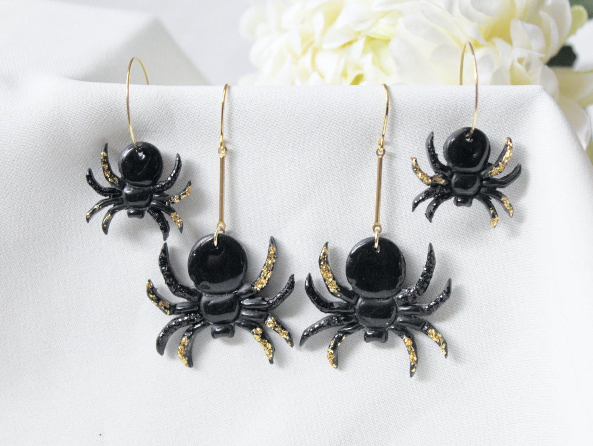 Spider Earrings, Halloween Earrings, Gothic Earrings, Spider Hoop Earrings,Dangle Earrings, Polymer Clay Earrings,Halloween Jewelry,Handmade