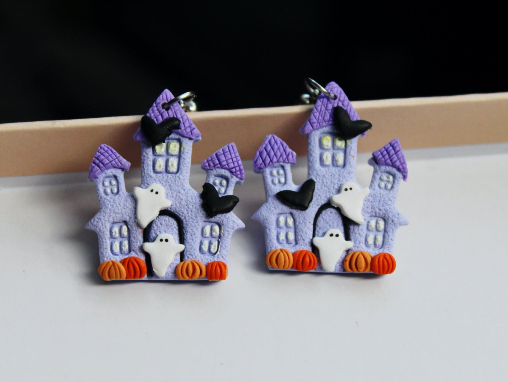 Halloween House Earrings, Halloween Earrings, Ghost Earrings, Dangle Earrings, Polymer Clay Earrings, Haunted House Earrings,Handmade, Gift