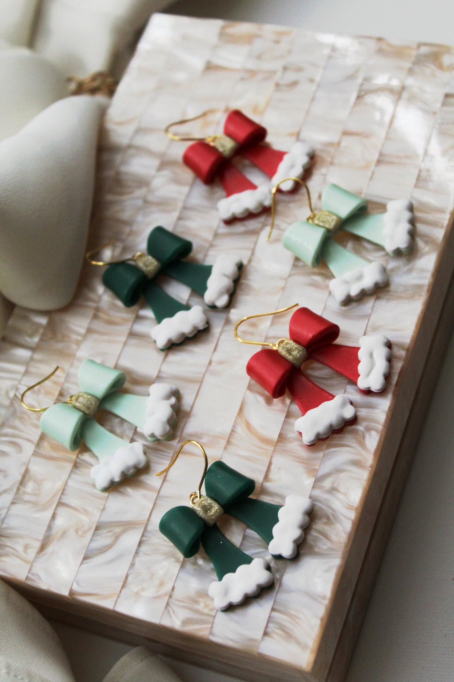 Christmas Bow Earrings, Christmas Earrings, Bow Polymer Clay Earrings, Cute Earrings, Elegant Earrings, Santa, Handmade, Gift for Her, Red