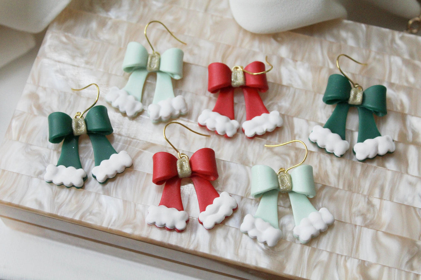 Christmas Bow Earrings, Christmas Earrings, Bow Polymer Clay Earrings, Cute Earrings, Elegant Earrings, Santa, Handmade, Gift for Her, Red