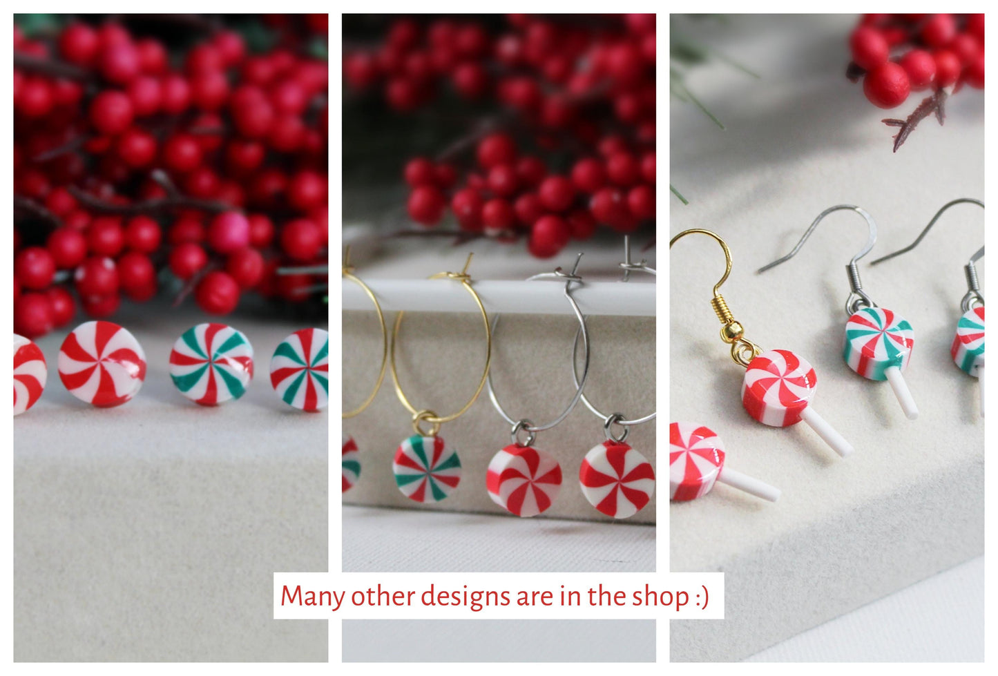 Christmas Lollipop, Candy Cane Earrings, Christmas Earrings, Cookie Earrings, Polymer Clay Earrings, Handmade, Gifts for Her,Christmas Party