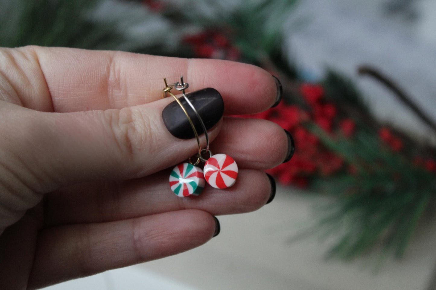Christmas Hoops, Candy Cane Earrings, Christmas Earrings, Cookie Earrings, Polymer Clay Earrings, Handmade, Gifts for Her,Christmas Party
