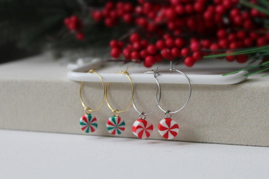 Christmas Hoops, Candy Cane Earrings, Christmas Earrings, Cookie Earrings, Polymer Clay Earrings, Handmade, Gifts for Her,Christmas Party