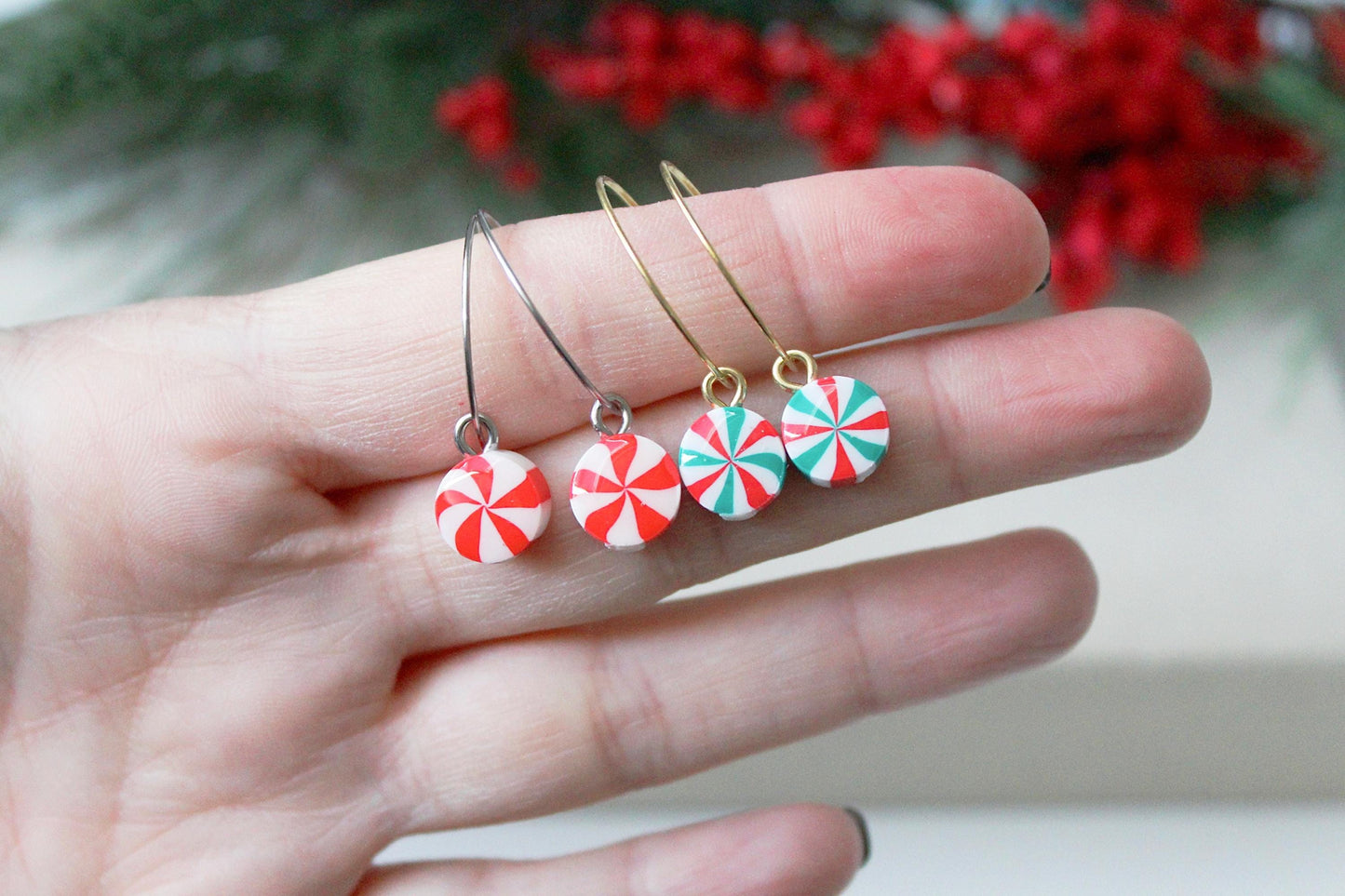 Christmas Hoops, Candy Cane Earrings, Christmas Earrings, Cookie Earrings, Polymer Clay Earrings, Handmade, Gifts for Her,Christmas Party