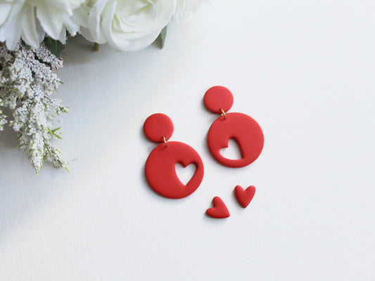 Red Heart Polymer Clay Earrings, Friendship Earrings, Galentine Gift, Handmade Statement Earrings, Mix & Match Clay Jewelry, Valentines Gift