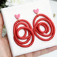 Red Spiral Polymer Clay Earrings with Pink Heart Studs, Handmade, Statement Dangle Earrings, Modern Valentine Jewelry,Polymer Clay Earrings