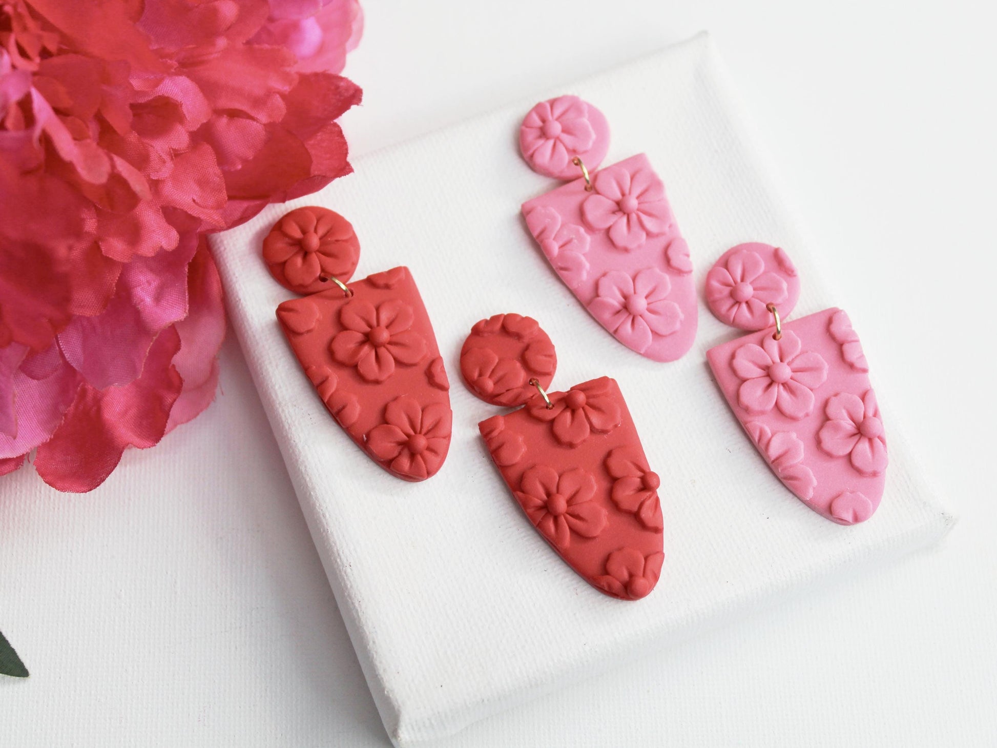 Flower Earrings, Red and Pink Earrings, Polymer Clay Earrings, Floral Earrings Dangle, Spring Earrings, Valentine's gift, Handmade,Statement