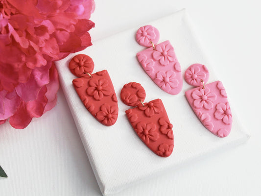 Flower Earrings, Red and Pink Earrings, Polymer Clay Earrings, Floral Earrings Dangle, Spring Earrings, Valentine's gift, Handmade,Statement