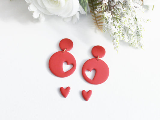 Red Heart Polymer Clay Earrings, Friendship Earrings, Galentine Gift, Handmade Statement Earrings, Mix & Match Clay Jewelry, Valentines Gift