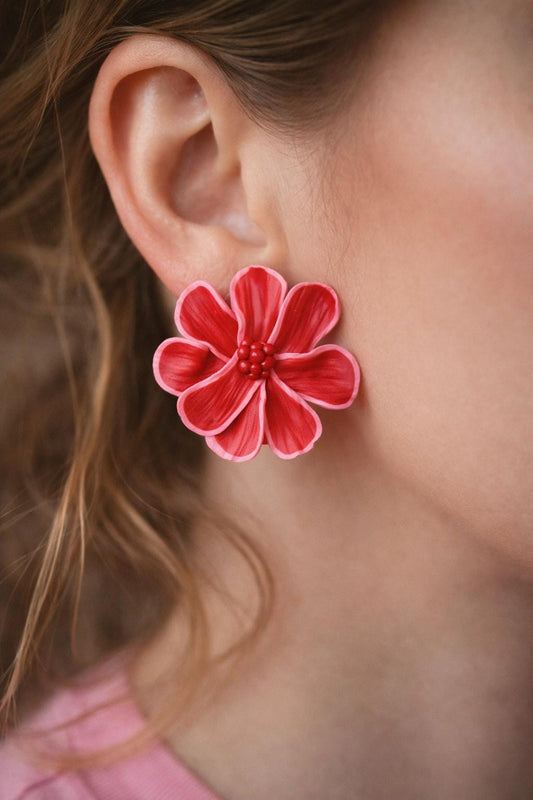 Red Flower Polymer Clay Earrings, Handmade Floral Earrings, Valentine’s Day Gift, Statement Clay Earrings, Handmade Gift, Flower Earrings