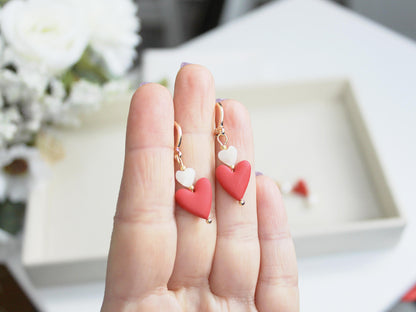 Heart Earrings, Valentine's Day Earrings, Polymer Clay Earrings, Small Clay Earrings, Cute Earrings, Red, Handmade Jewelry, Freshwater Pears