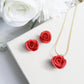 Red Rose Jewelry Set, Polymer Clay Rose Earrings and Necklace, Handmade Floral Jewelry, Romantic Gift for Her,Valentine's SET,Floral Jewelry