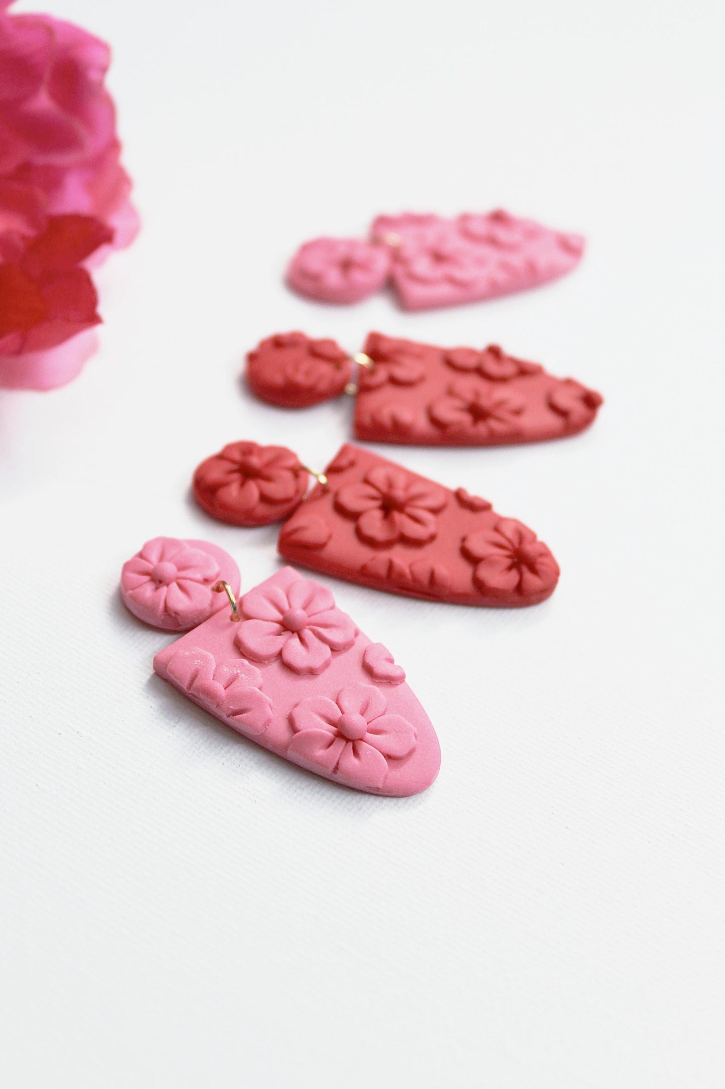 Flower Earrings, Red and Pink Earrings, Polymer Clay Earrings, Floral Earrings Dangle, Spring Earrings, Valentine's gift, Handmade,Statement