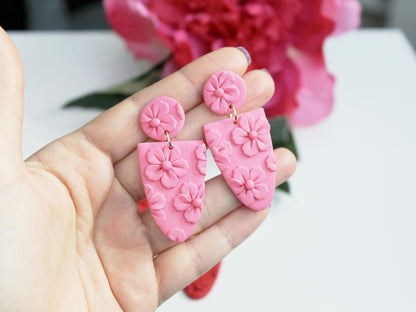 Flower Earrings, Red and Pink Earrings, Polymer Clay Earrings, Floral Earrings Dangle, Spring Earrings, Valentine's gift, Handmade,Statement