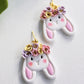 Floral Bunny Dangle Earrings, Polymer Clay Easter Bunny with Flower Crown, Cute Spring Statement Earrings, Handmade Gift for Her,Cottagecore