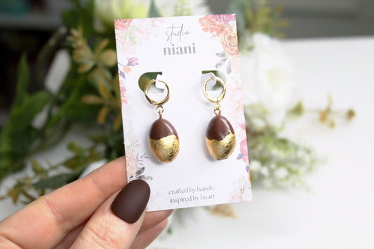 Easter Chocolate Egg Earrings, Polymer Clay Dangle Earrings, Cute Easter Basket Gift, Handmade Spring Jewelry for Her, Easter Egg Earrings