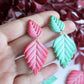 Ombre Leaf Dangle Earrings, Polymer Clay Botanical Statement Earrings, Mint Green & Coral Pink Handmade Lightweight Jewelry Gift for Her