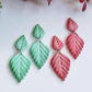 Ombre Leaf Dangle Earrings, Polymer Clay Botanical Statement Earrings, Mint Green & Coral Pink Handmade Lightweight Jewelry Gift for Her