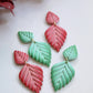 Ombre Leaf Dangle Earrings, Polymer Clay Botanical Statement Earrings, Mint Green & Coral Pink Handmade Lightweight Jewelry Gift for Her