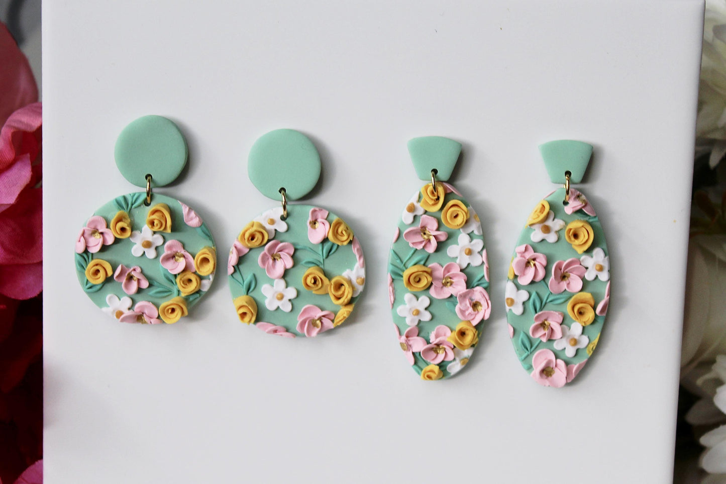 Handmade Earrings, Spring Floral Polymer Clay Earrings, Flower Earrings, Statement Earrings, Floral Dangle Earrings, Gift, Botanical Jewelry