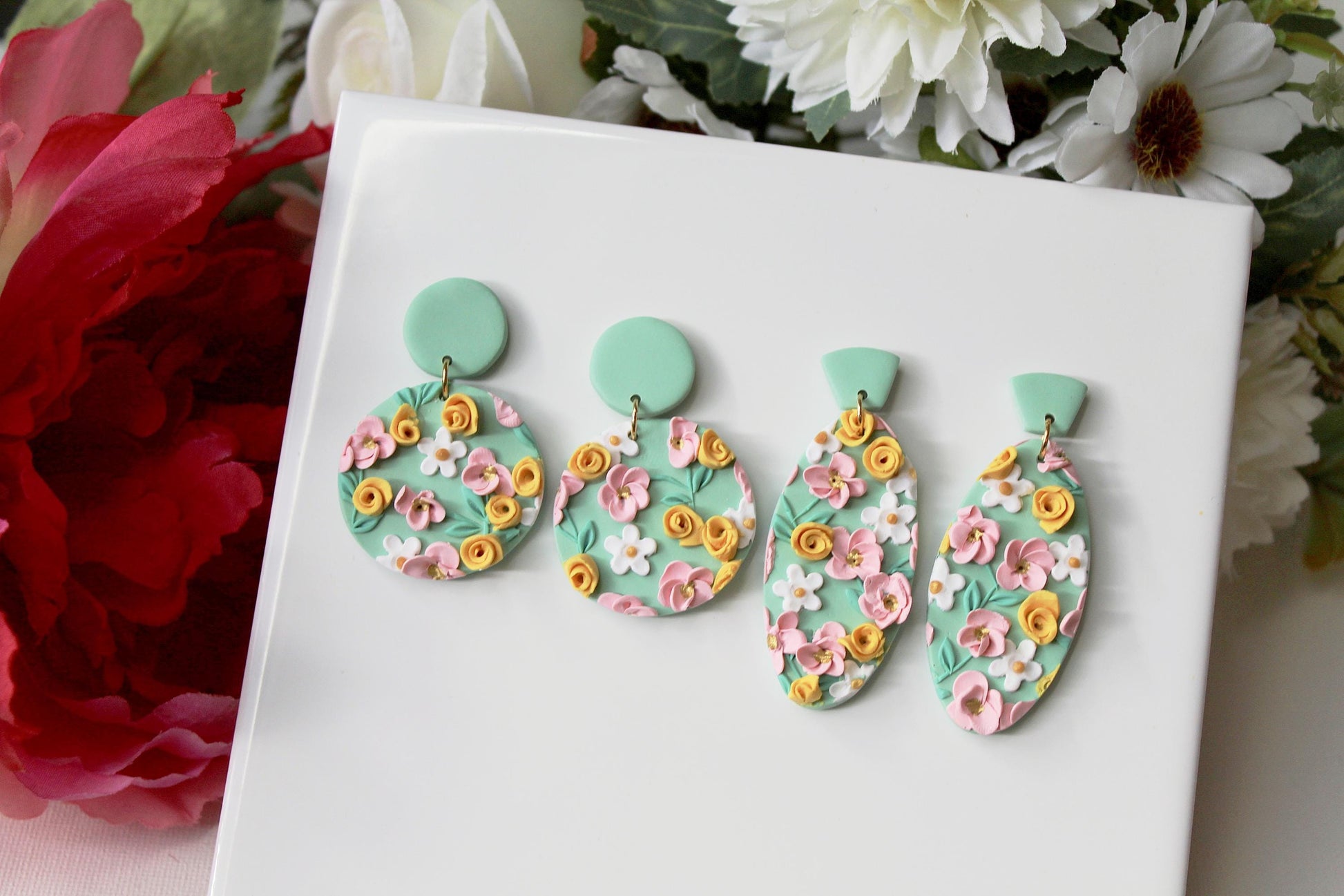 Handmade Earrings, Spring Floral Polymer Clay Earrings, Flower Earrings, Statement Earrings, Floral Dangle Earrings, Gift, Botanical Jewelry