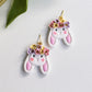 Floral Bunny Dangle Earrings, Polymer Clay Easter Bunny with Flower Crown, Cute Spring Statement Earrings, Handmade Gift for Her,Cottagecore
