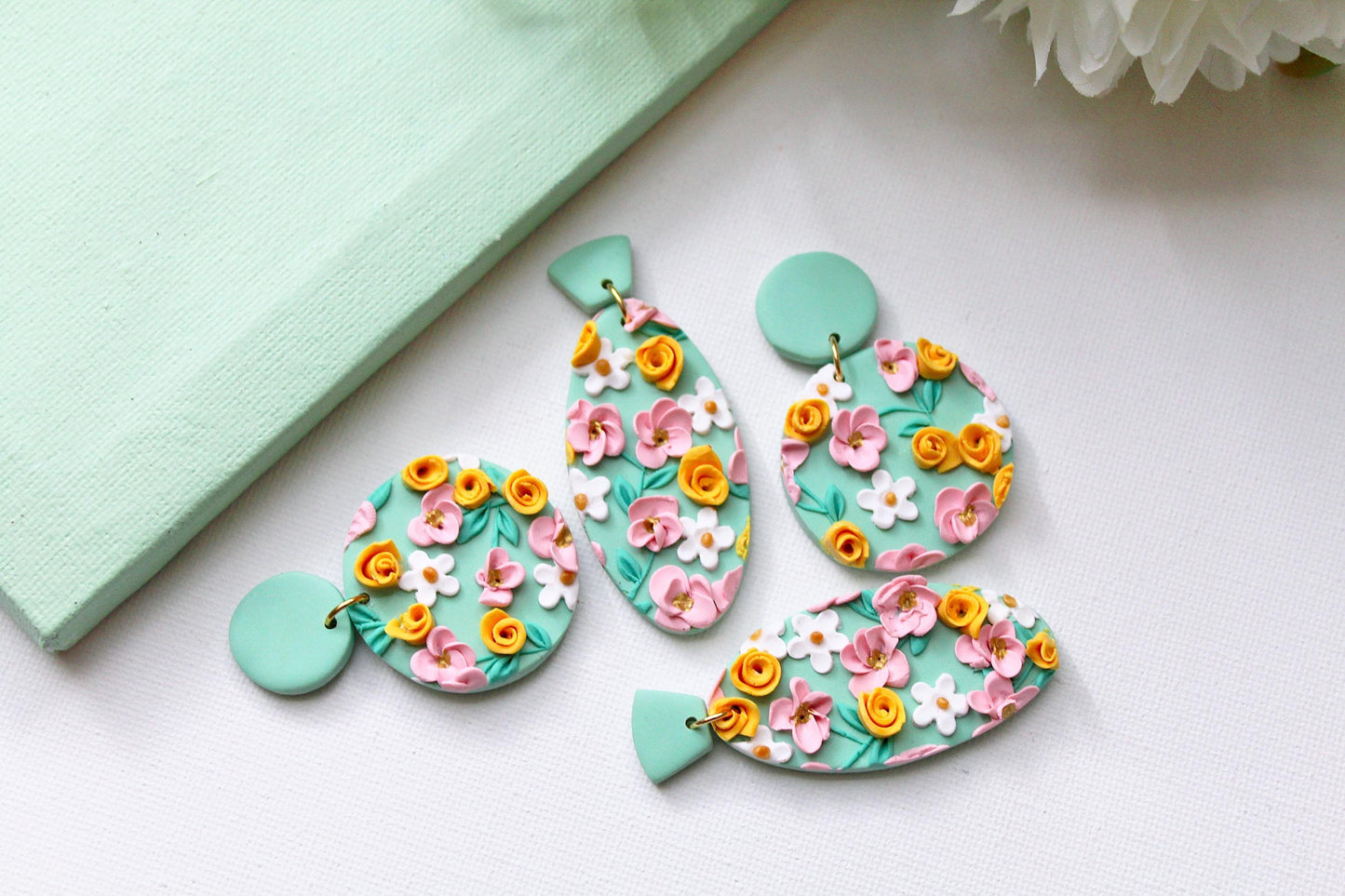Handmade Earrings, Spring Floral Polymer Clay Earrings, Flower Earrings, Statement Earrings, Floral Dangle Earrings, Gift, Botanical Jewelry