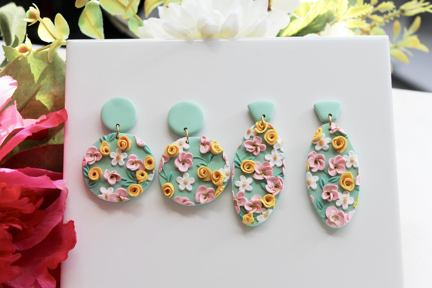 Handmade Earrings, Spring Floral Polymer Clay Earrings, Flower Earrings, Statement Earrings, Floral Dangle Earrings, Gift, Botanical Jewelry