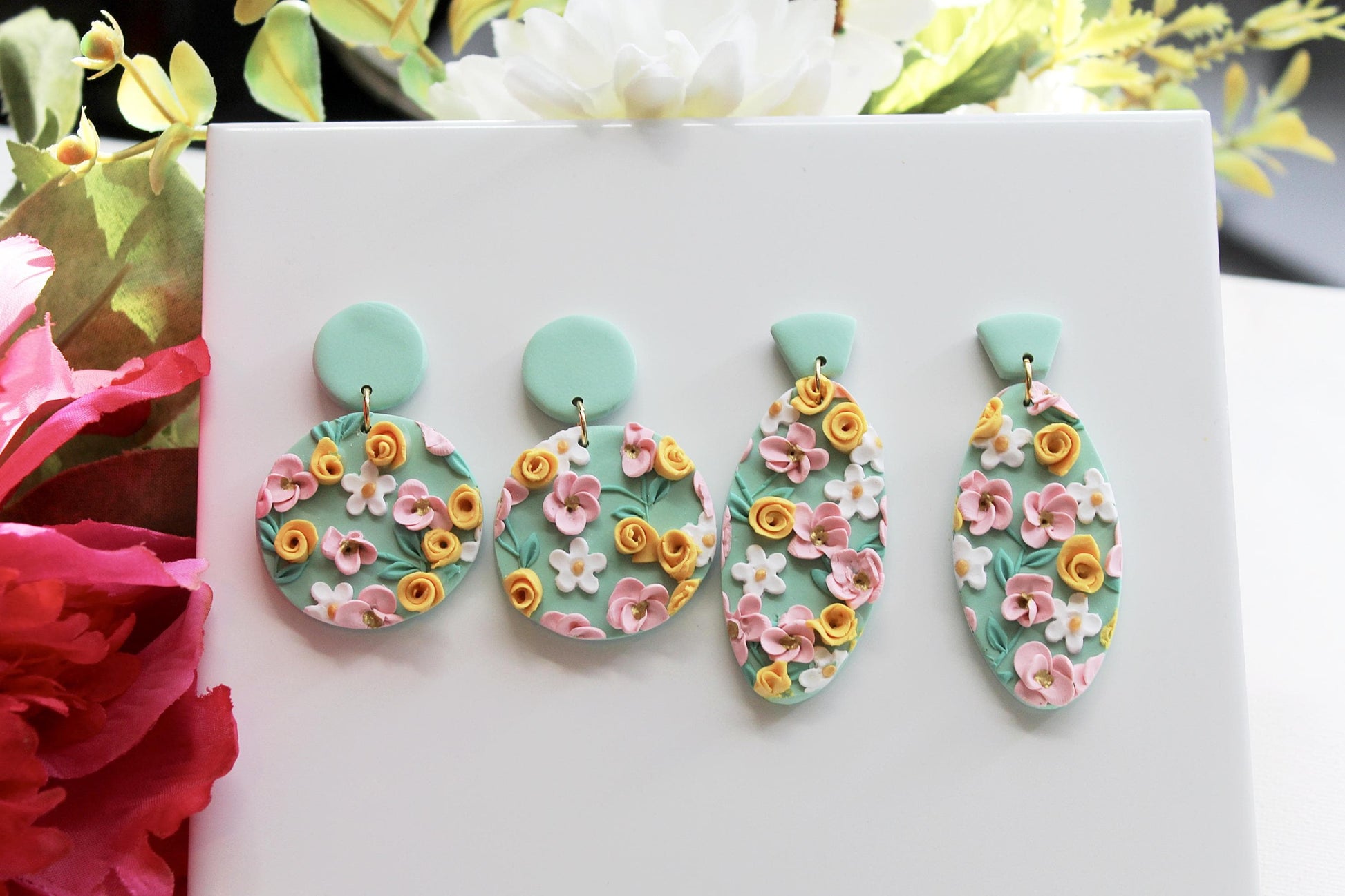 Handmade Earrings, Spring Floral Polymer Clay Earrings, Flower Earrings, Statement Earrings, Floral Dangle Earrings, Gift, Botanical Jewelry