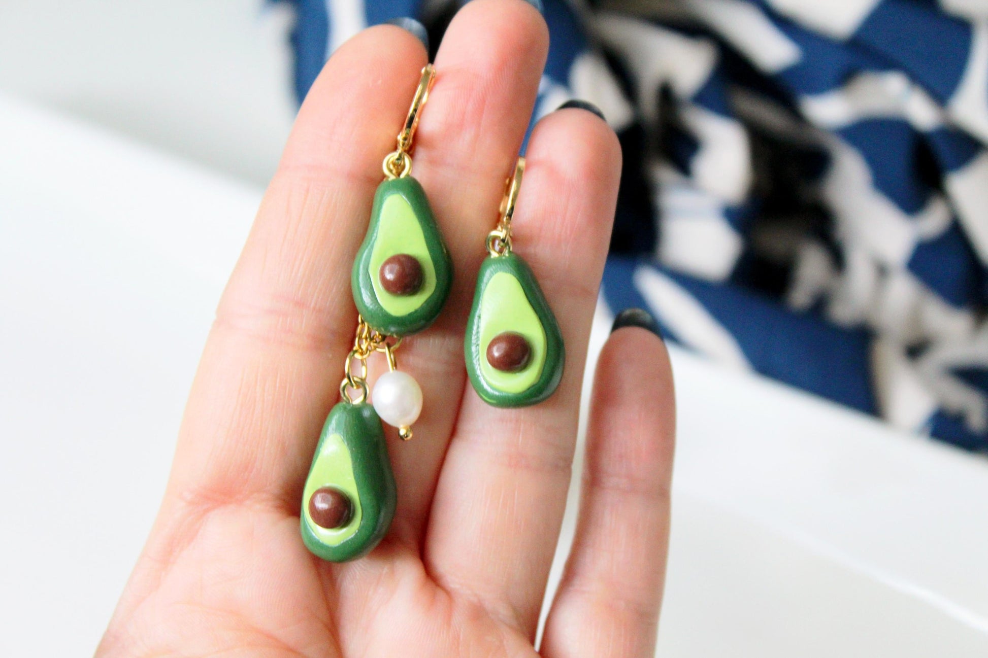 Avocado Earrings, Cute Avocado Earrings and Necklace Set, Fruit Charm Earrings, Handmade Polymer Clay Jewelry, Avocado Jewelry, Summer, Gift