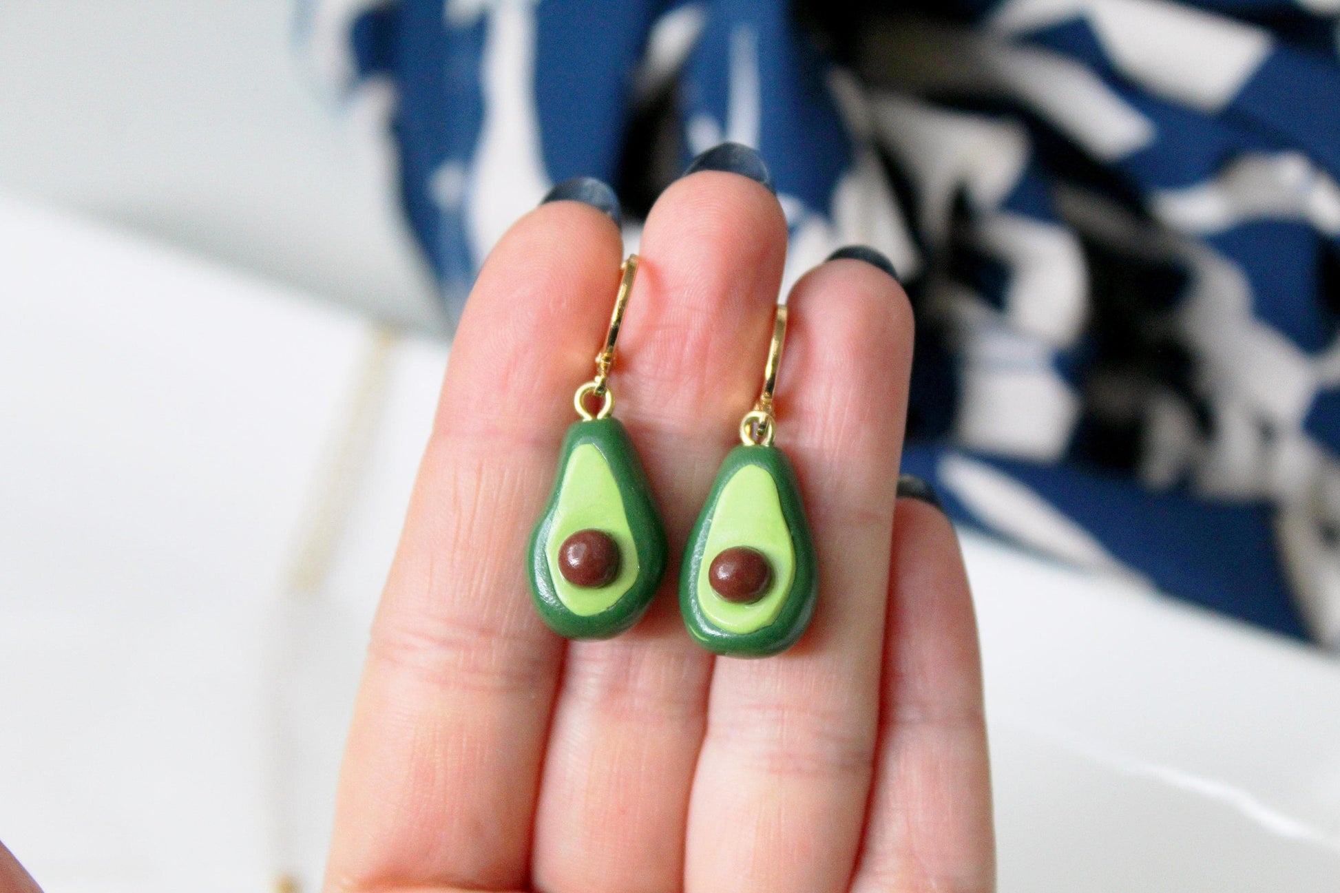 Avocado Earrings, Cute Avocado Earrings and Necklace Set, Fruit Charm Earrings, Handmade Polymer Clay Jewelry, Avocado Jewelry, Summer, Gift